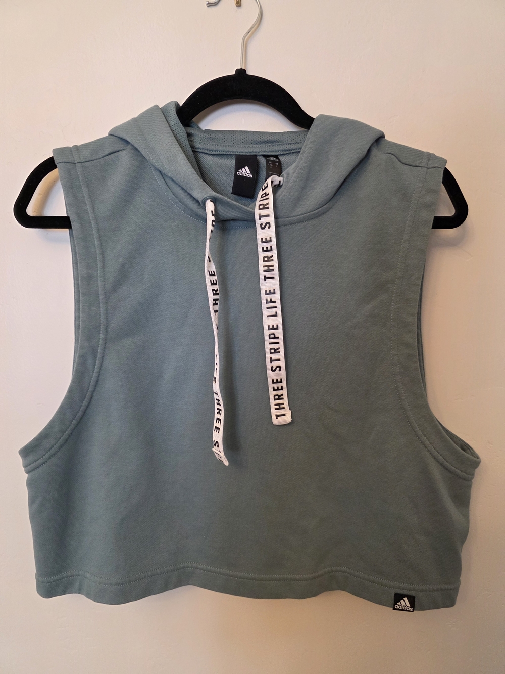 adidas Sage Green Cropped Sleeveless Hoodie